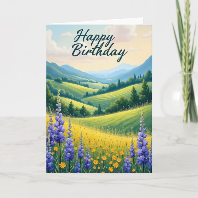 Carte de paysage peint joyeux anniversaire (Devant)