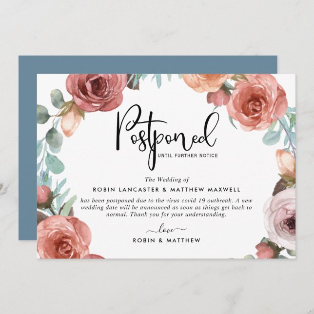 Carte de pêche bleue de l'événement reporté (Devant / Derrière)