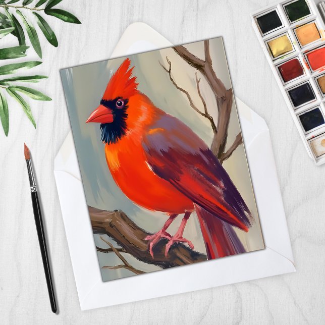Carte de peinture à l'aquarelle Cardinal Rouge (Créateur téléchargé)
