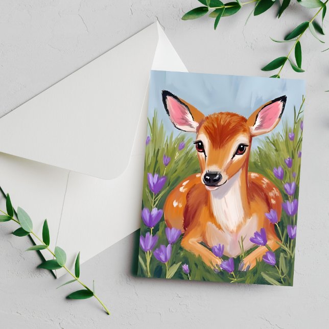 Carte de peinture à l'aquarelle d'animal faon de c (Créateur téléchargé)