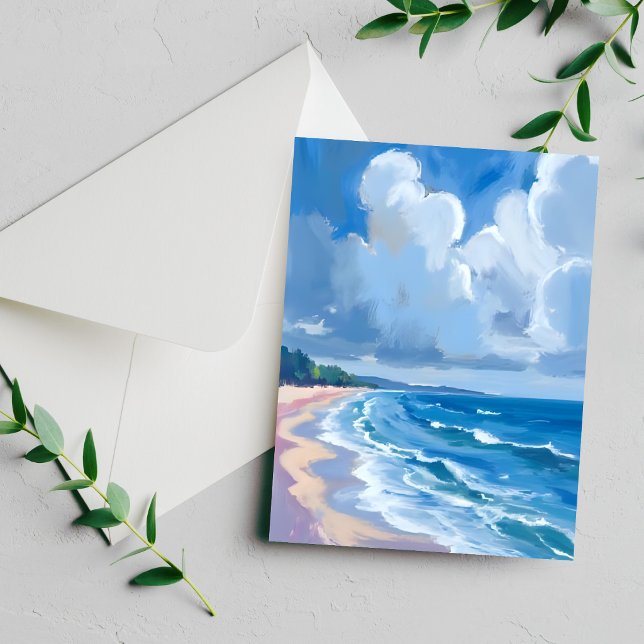 Carte de peinture à l'aquarelle de bord de mer ble (Créateur téléchargé)
