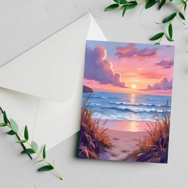 Carte de peinture à l'aquarelle de coucher de sole (Créateur téléchargé)