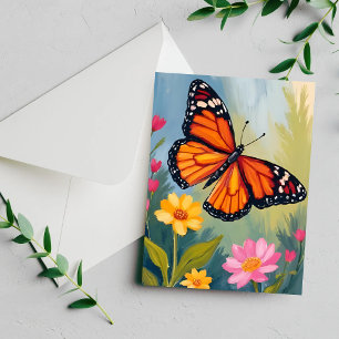 Carte de peinture à l'aquarelle de fleur de papill