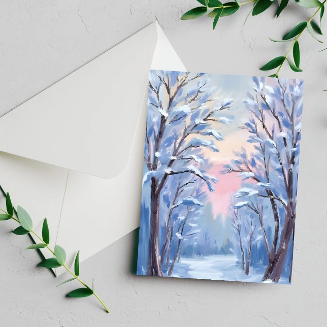 Carte de peinture à l'aquarelle de la forêt enneig (Créateur téléchargé)
