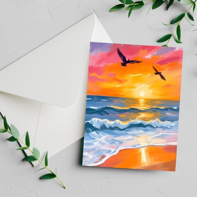 Carte de peinture à l'aquarelle de la plage au cou (Créateur téléchargé)