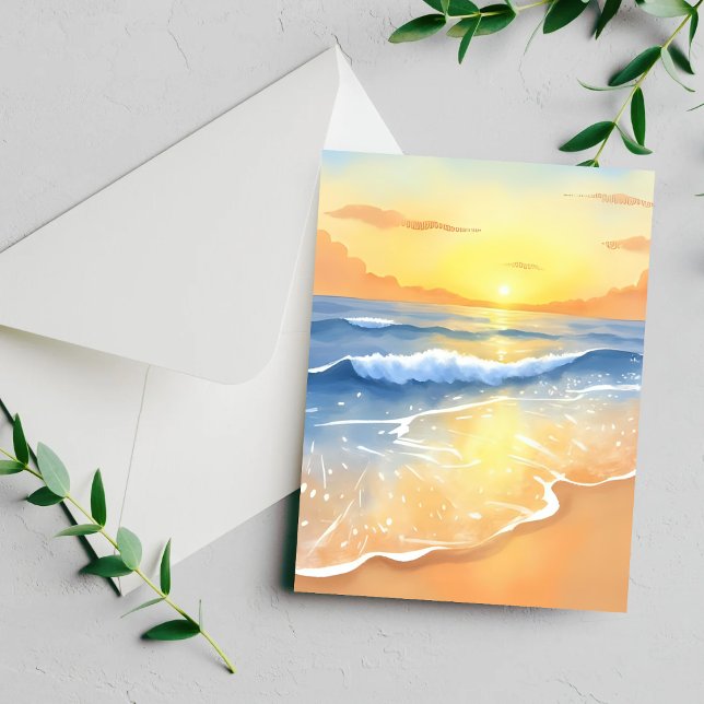 Carte de peinture à l'aquarelle de la plage au cou (Créateur téléchargé)