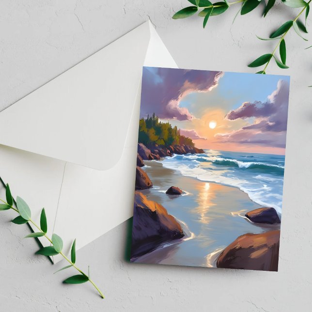 Carte de peinture à l'aquarelle de la plage de l'o (Créateur téléchargé)