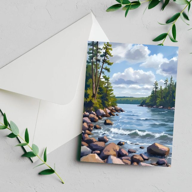 Carte de peinture à l'aquarelle de la rive du lac  (Créateur téléchargé)