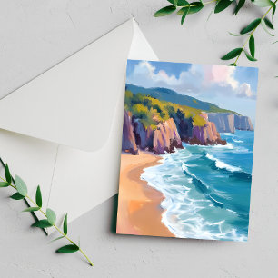 Carte de peinture à l'aquarelle de l'océan Big Sur
