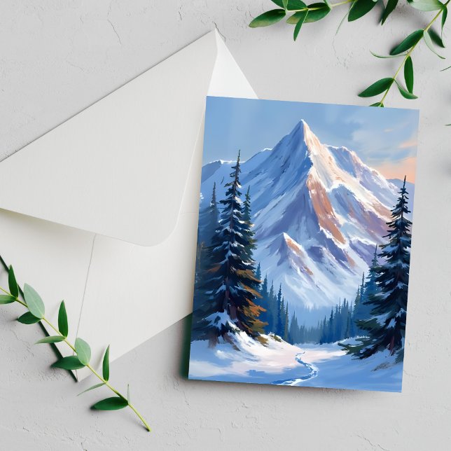 Carte de peinture à l'aquarelle de paysage de mont (Créateur téléchargé)