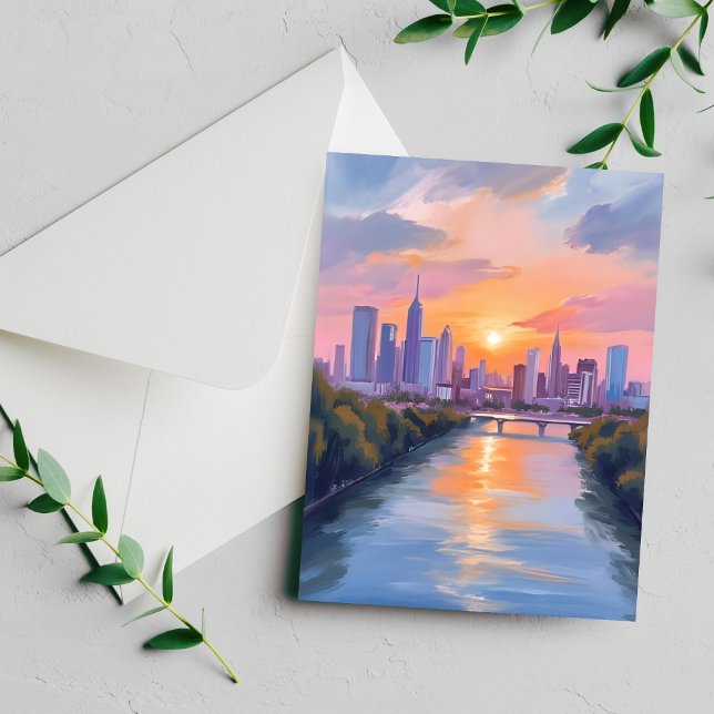 Carte de peinture à l'aquarelle de paysage urbain  (Créateur téléchargé)