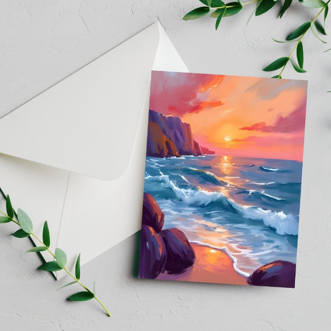 Carte de peinture à l'aquarelle de plage de vagues (Créateur téléchargé)