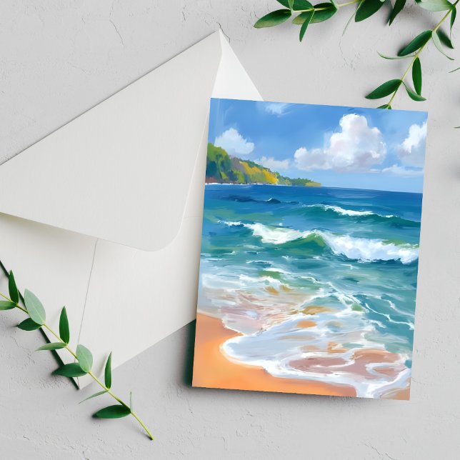 Carte de peinture à l'aquarelle de vagues bleues c (Créateur téléchargé)