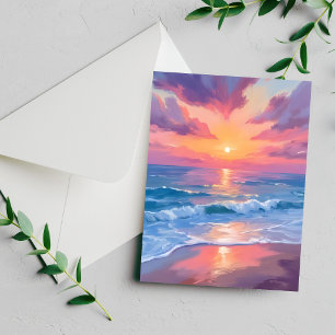 Carte de peinture à l'aquarelle de vagues de plage
