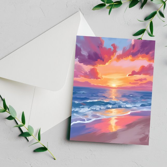 Carte de peinture à l'aquarelle des vagues de l'oc (Créateur téléchargé)