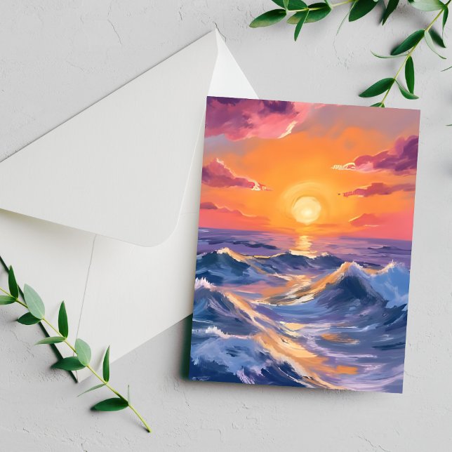 Carte de peinture à l'aquarelle des vagues de l'oc (Créateur téléchargé)