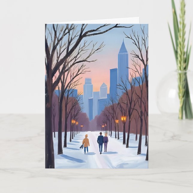 Carte de peinture à l'aquarelle d'hiver de Boston  (Devant)