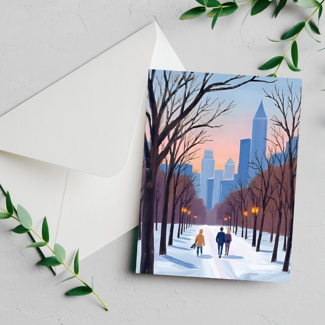 Carte de peinture à l'aquarelle d'hiver de Boston  (Créateur téléchargé)
