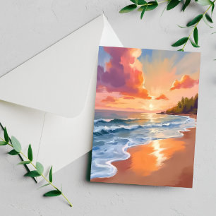Carte de peinture à l'aquarelle du coucher de sole