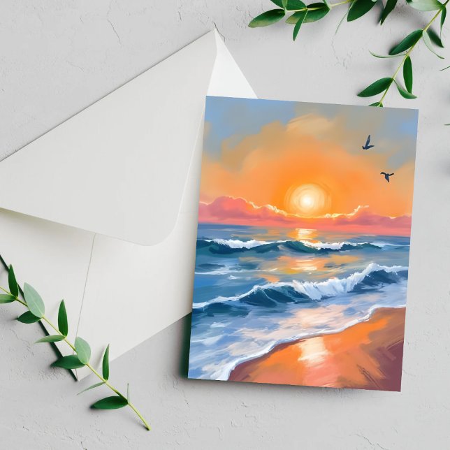 Carte de peinture à l'aquarelle du coucher de sole (Créateur téléchargé)
