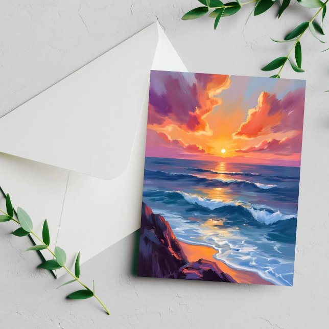 Carte de peinture à l'aquarelle du coucher de sole (Créateur téléchargé)