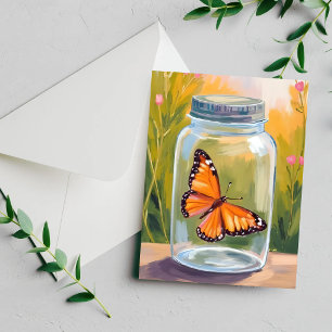 Carte de peinture à l'aquarelle du pot de papillon