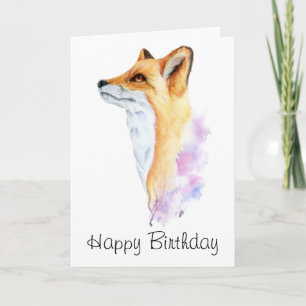 Carte de peinture à l'aquarelle du renard roux pou