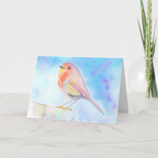Carte de peinture à l'aquarelle Little Robin (Devant)