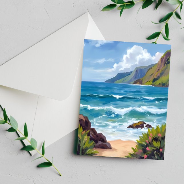 Carte de peinture à l'aquarelle Vagues bleues du r (Créateur téléchargé)
