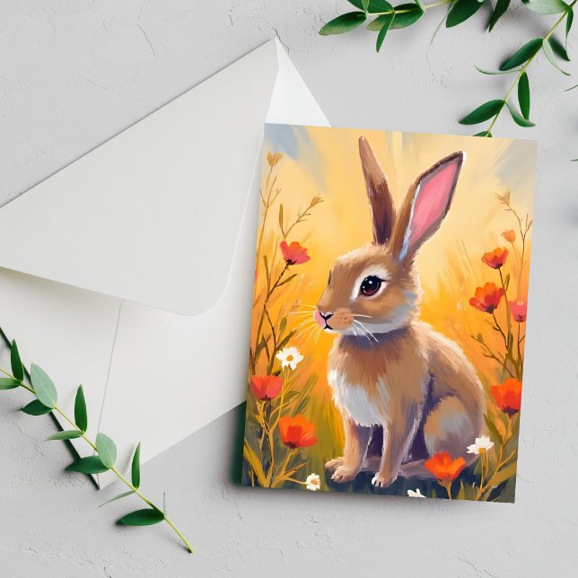 Carte de peinture animale de lapin brun floral de  (Créateur téléchargé)