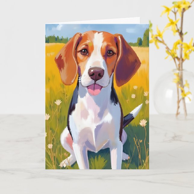 Carte de peinture aquarelle de chien Beagle (Fleur jaune)
