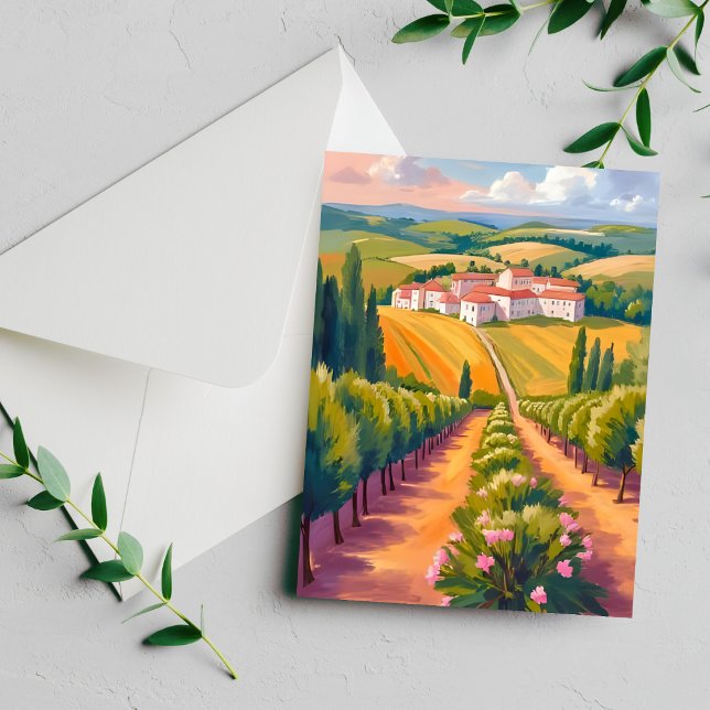 Carte de peinture aquarelle de la campagne toscane (Créateur téléchargé)