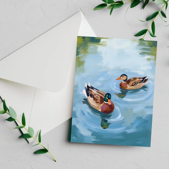 Carte de peinture aquarelle de l'étang aux canards (Créateur téléchargé)