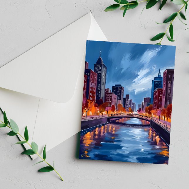 Carte de peinture aquarelle de nuits urbaines (Créateur téléchargé)