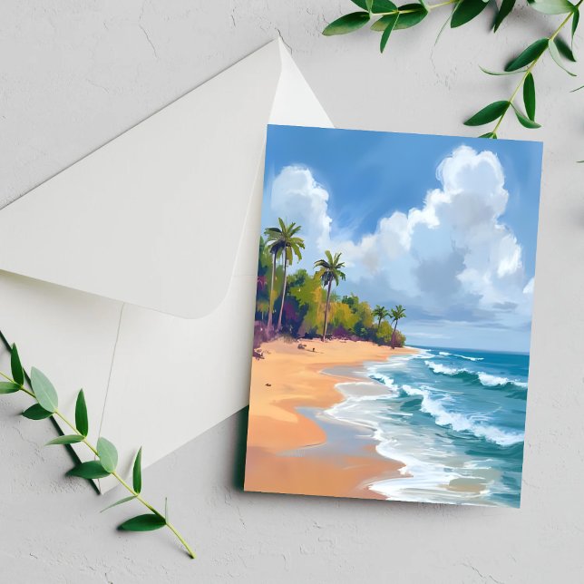 Carte de peinture aquarelle du rivage de l'océan d (Créateur téléchargé)