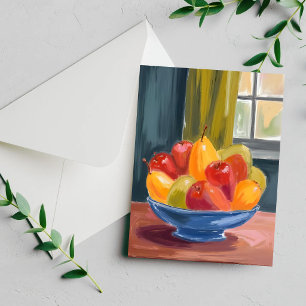 Carte de peinture aquarelle d'un bol de fruits