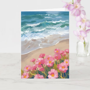 Carte de peinture aquarelle florale rose Vagues de