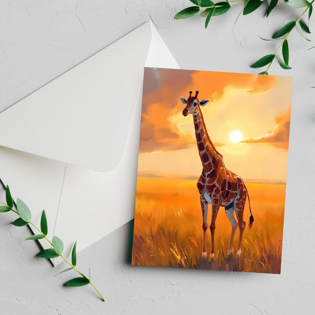 Carte de peinture d'animaux de safari au coucher d (Créateur téléchargé)