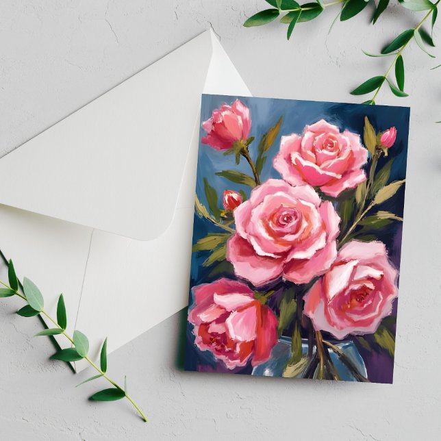 Carte de peinture de bouquet de roses rose saumon (Créateur téléchargé)