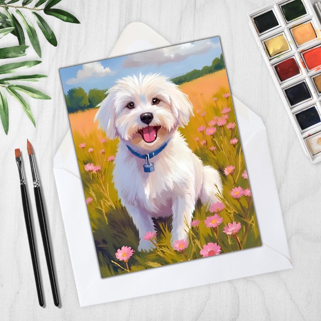 Carte de peinture de champ de fleurs de chien malt (Créateur téléchargé)