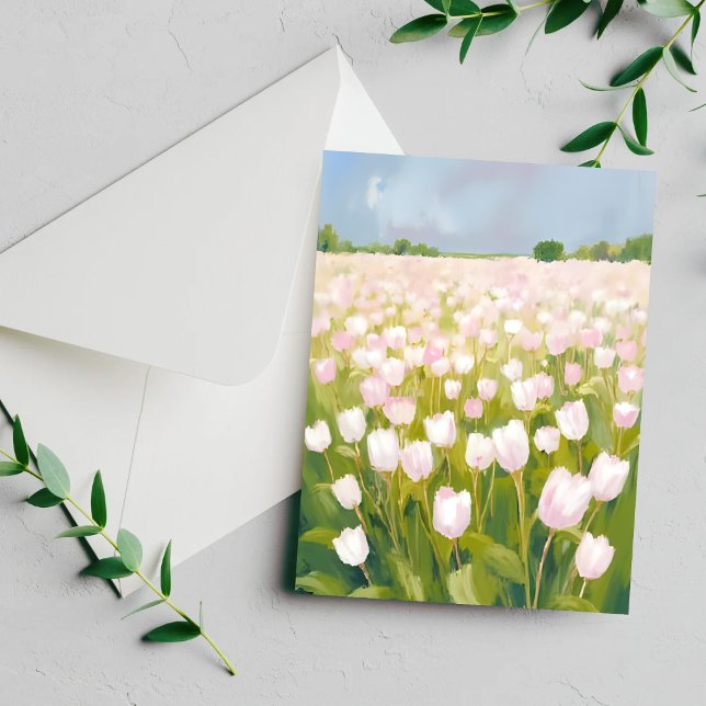 Carte de peinture de champ de fleurs de tulipes bl (Créateur téléchargé)