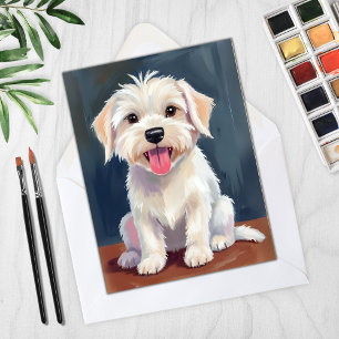 Carte de peinture de chiot maltais chien blanc