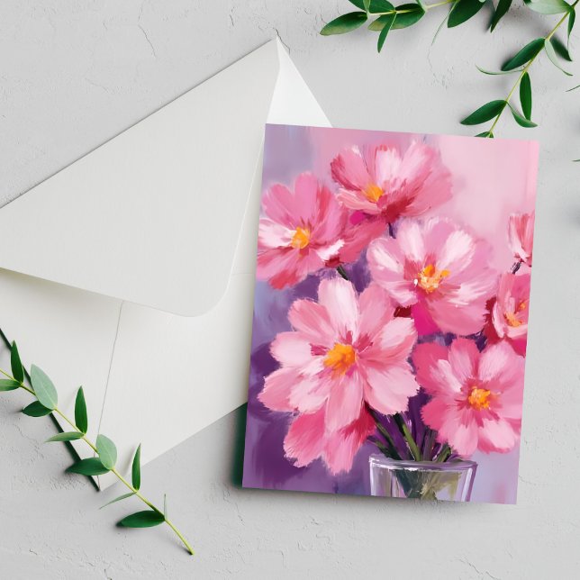 Carte de peinture de fleurs à pétales roses en fle (Créateur téléchargé)