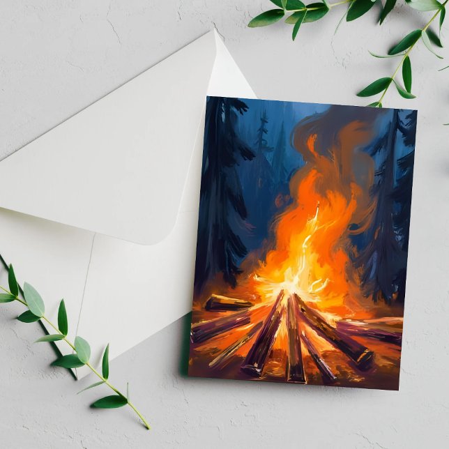 Carte de peinture de forêt aquarelle de feu de cam (Créateur téléchargé)