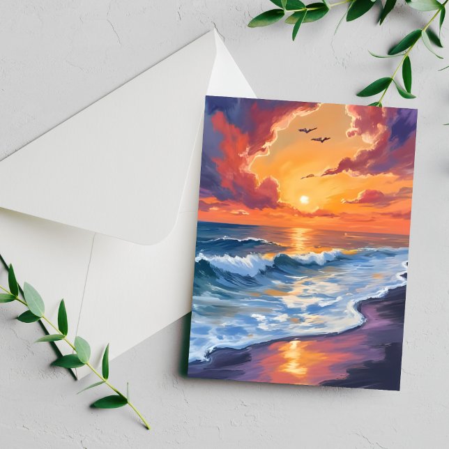 Carte de peinture de paysage marin de coucher de s (Créateur téléchargé)