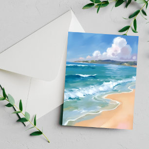 Carte de peinture de vagues d'aquarelle d'eau océa