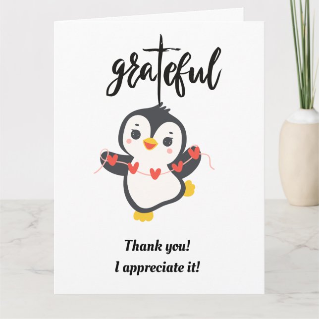 CARTE DE PENGUIN PLIÉE AU Merci/GRATEFUL (Devant)