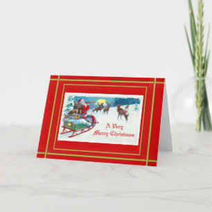 Carte de Père Noël sonnant de la trompette à ses r