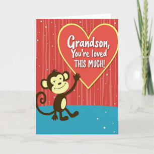 Carte de petit-fils avec un câlin de singe aimant