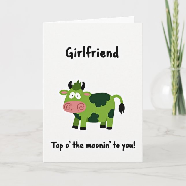 Carte de petite amie à motif de vache verte (Devant)